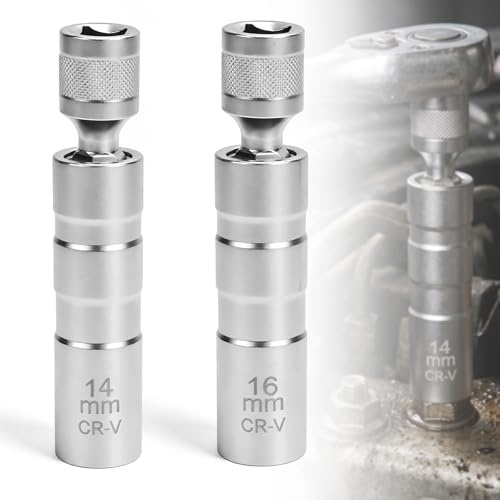 TUZHE 2 Stück Zündkerzenschlüssel 14mm + 16mm Magnet | Universal Flexibel Zündkerzenschlüssel Satz Werkzeuge zum Entfernen von Zündkerzen