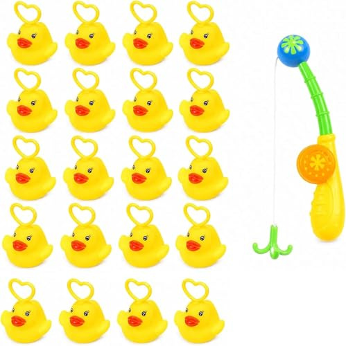 Giocattoli di anatroccolo gialli galleggianti per il bagnetto, set da pesca con canna da pesca, giocattoli acquatici per bambini (21)