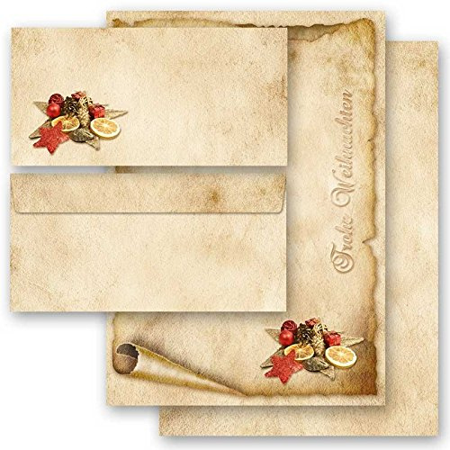 40-tlg. Briefpapier Komplett-Set ALTES WEIHNACHTSPAPIER 20 Blatt Briefpapier + 20 passende Briefumschläge DIN LANG ohne Fenster