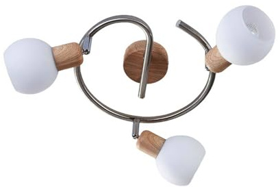 Lindby Deckenlampe Glas, Metall in Holzoptik Deckenstrahler drehbar und schwenkbar 3x E14 max. 40W ohne Leuchtmittel Deckenleuchte Spot Strahler