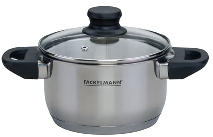 Fackelmann Geneva Olla Alta 16 x 9,5 cm, Capacidad 1,8 Litros, Cazo de Acero Inoxidable con Núcleo de Aluminio, Resistente a Corrosión y Fácil de Limpiar, Distribución Uniforme del Calor