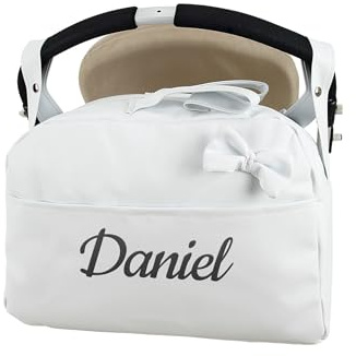 Danielstore Bolso Carro Bebe Personalizado Acolchado con Nombre Bordado. Color Blanco roto