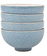 Denby - Elements Blue Rice Bowls Set of 4 - Dishwasher Microwave Safe Crockery 480ml 13cm - Blue, White Ceramic Stoneware Tableware - Chip & Crack Resistant Soup Bowls