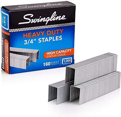 Swingline Premium 2-Pack Staples, Heavy Duty, 3/4 Length, 160 Sheet Capacity, 100/Strip, 1000/Box, 1 Pack (35319)