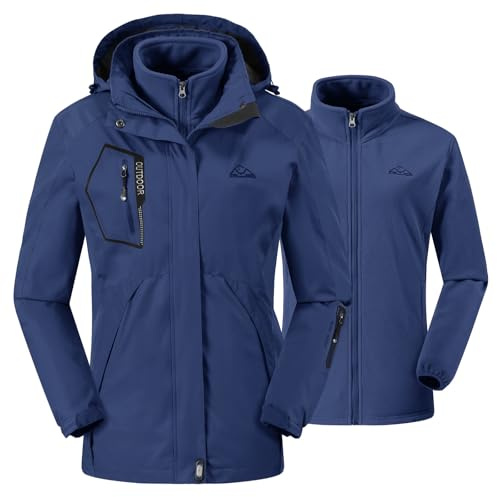 donhobo Damen Outdoor 3-in-1 Skijacke mit Fleecejacke wasserdichte Regenjacke Winddicht Warm Winterjacke Doppeljacke Funktionsjacke mit Abnehmbare Kapuze