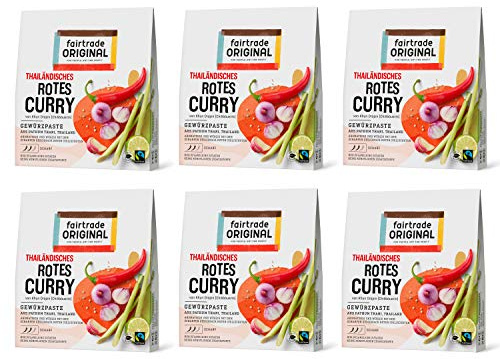 fairtrade ORIGINAL Thailändische Rote Asia Curry Gewürzpaste 6 x 70g | Non-Profit-Grundidee des fairen Handels, Fairtrade zertifiziert, Gewürzpaste, ohne Zusatzstoffe, für asiatische Gerichte