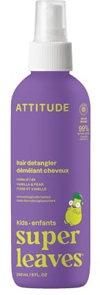 ATTITUDE Rinse-free Hair Detangler Spray for Kids, EWG Verified Leave In Product, Plant- and Mineral-Based Ingredients, Vegan, Vanilla and Pear, 240 mL