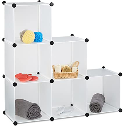 1 x trapphylla 6 fack, hylla som klädskåp eller rumsdelare, öppet hyllsystem, HBT 110 x 110 x 35 cm, vit