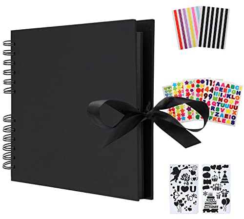 AIOR Fotoalbum zum Selbstgestalten, Scrapbook Album zum Einkleben Fotoalben, DIY Fotobuch 80 Schwarze Seiten, Gästebuch Scrapbooking für Jubiläumsgeburtstagsfreunde Kindergeschenk (Schwarz)