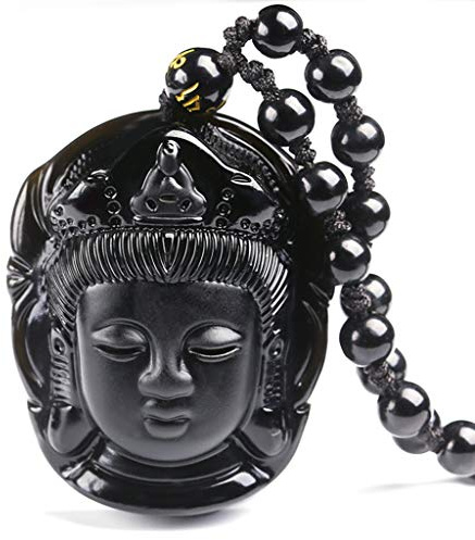 GUMEI Colgante de obsidiana Natural Buda Amitabha Collar con Colgante de Cabeza de Buda