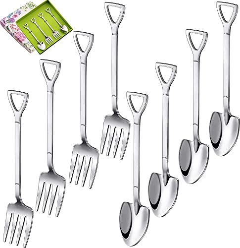 Ancuioyz 8-teilige Besteck Set kleine Edelstahl-Kuchen-Fruchtgabel, Teelöffel, Eislöffel, Dessertlöffel, Rührlöffel in Schaufelform