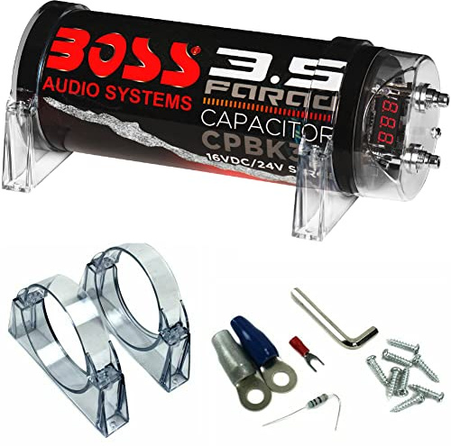 1 CONDENSATORE compatibile con BOSS AUDIO SYSTEMS CPBK3.5 nero 3,5 farad per impianti fino a 3500 rms 1 2 3 4 5 10 capacitor con accensione cavo remote, 1 pezzo