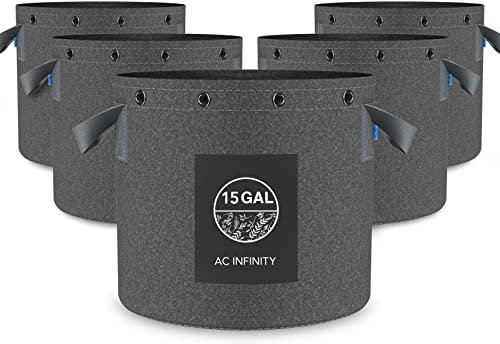 AC Infinity Lot de 5 pots, tissu résistant, sacs de culture réutilisables à aération, 68,2 l, tissu non tissé épais de 500 g, anneaux multi-usages, pour suspendre les plantes et les guider en douceur