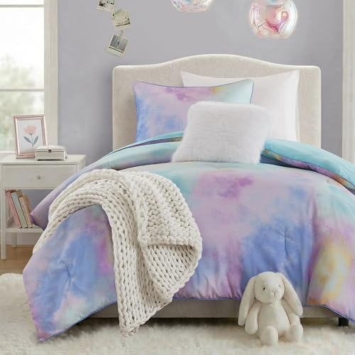 Intelligent Design Twin Comforter Set, Watercolor Twin Bedding Sets, Tie Dye Comforter Set for Teen Girl & Boys, 3 Pieces Cassiopeia Comforter, Sham, Throw Pillow Twin/Twin XL Pink/Blue