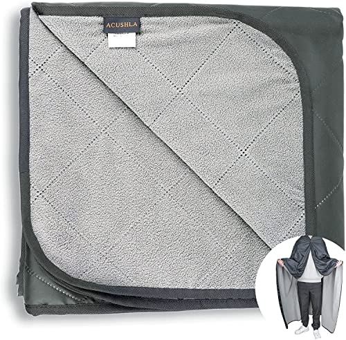 ACUSHLA wasserdichte Fleece-Decke, Campingdecke für kaltes Wetter, Outdoor, Strand, Picknick, Stadion, Fußball, Auto, isoliert, Winddicht, sandfest und maschinenwaschbar, 145x 200 cm, Grau