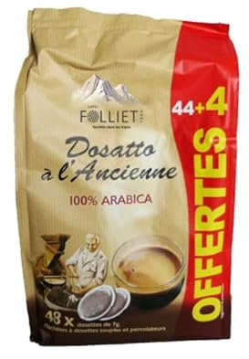 CAFÉS FOLLIET - Café En Dosette - À L'Ancienne - Compatible Senseo - Torréfaction traditionnelle - Cafe vert - Intensité 5/10-100% Arabica - 48 Dosettes