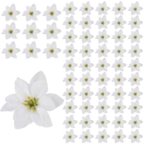 VKTY 60 Stück Weihnachtsstern-Blumen, Weihnachtsstern-Dekorationen in Kränzen, Girlande, künstliche Weihnachtssterne für Weihnachtsbaumschmuck, Neujahrsschmuck