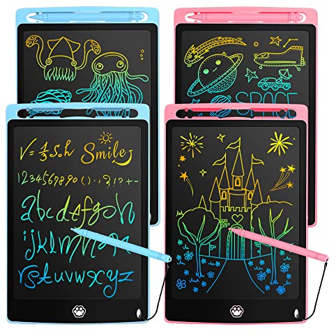 LCD Schreibtafel Kinder 4 Pack, 8,5 Zoll Elektronisches Maltafel Zaubertafel, Löschbar/Verriegelbar, Mal Tablet für Kinder/Erwachsene, Geschenkspielzeug für 3-12 Jahre, Blau*2 + Pink*2