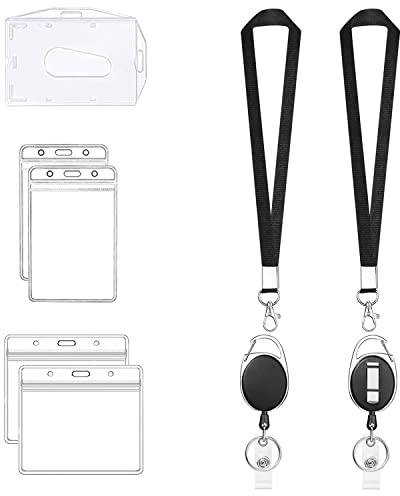 Radisoph Einziehbarer Schlüsselanhänger,1 Set beinhaltet 2 Einziehbarer Schlüsselanhänger,2 Lanyard,4 Kartenhüllen Transparent Weich und 1 Kartenhülle Hartplastik Horizontaler und Vertikaler