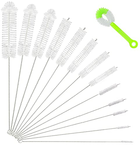 Bottle Brushes for Cleaning, 14 Pcs Long Pipe Bottle Cleaner Brushes Reusable Nylon Bottle Pipe Cleaner Set for Washing Narrow Neck Water Bottles Jars Teapot Spout Coffee Machine Tube