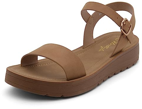 Herstyle Women’s Flat Sandals – One Band Ankle Strap Dressy Casual Sandals with Cushioned Footbed | Comfortable Open Toe Walking Shoes for Summer & Daily Wear, 3023Tan, Size 7.0, Marinna