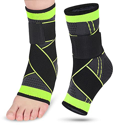 2 Stück verstellbare Knöchelbandage, Kompressionsmanschette, Fußgewölbestütze und Fußstabilisator, elastische Bandage für Plantarfasziitis, Sportbandagesocken für Männer und Frauen (XL, Schwarz Grün)