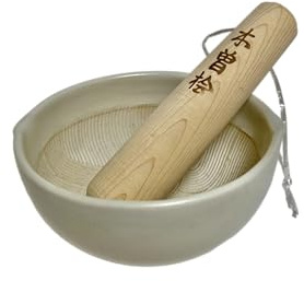 Mino Ware Pottery Mörser und Stößel (Suribachi & Surikogi), hergestellt in Japan, klein, 11,4 x 10,7 x 5,5 cm, für Rechts- und Linkshänder, Mino Ware Pottery M87233