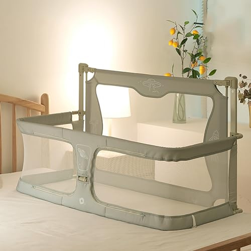 3 in 1 babybett,Babywiege,120x50cm,reisegitterbett, beistellbett baby boxspringbett,mit Moskitonetz,hochklappbarer Zaun mit einem Schlüssel, Babybett mit Gittern, der auf das Bett gestellt werden kann