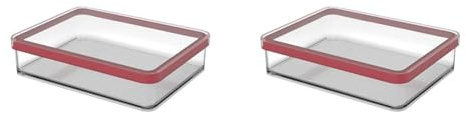Rotho Loft rechteckige Vorratsdose mit Deckel und Dichtung, Kunststoff (SAN) BPA-frei, transparent/rot, 1l (20,0 x 15,0 x 4,8 cm) (Packung mit 2)