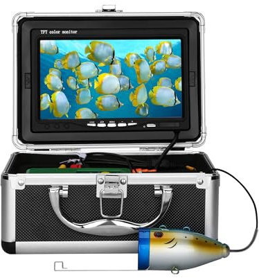 Camera sous Marine Peche, Moniteur 7 Pouces Appareil Photo Fish Finder 1000TVL Caméra étanche Câble 15m pour Pêche sur Glace, en lac et en Bateau (30M with DVR)