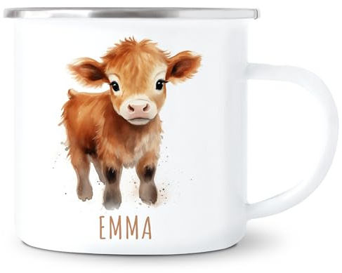 Kuh Emaille Tasse personalisierter Kinderbecher mit Namen als Geschenk | Personalisiert, hochwertige Emaille, Kindertasse mit Namen, für Mädchen & Jungen, Geburtstagsgeschenk