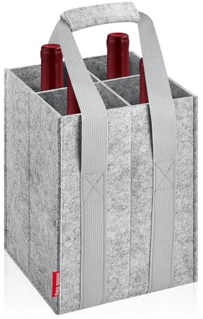 Eurhomewit Bottle Carrier 4 Compartments, Bottle Bag Felt Wine Tote Bag Holder with Handles, Reusable Wine Bottle Bag for Transporting Red Wine, Champagne, Beer and Water Bottles - Light Grey | Reusable, Sturdy,Transporting red wine, champagne, beer and water bottles, party picnic travel gifting, Grey