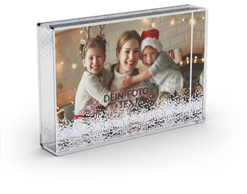 PICANOVA Personalisierte Glitzer-Bilderrahmen - Schüttelrahmen für Valentinstag, Paare, Freunde - Acryl-Fotoblock mit Schneekugel Effekt für Foto 15x10 cm - Personalisierte Geschenke - Snow