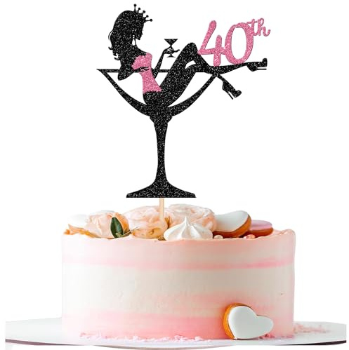 SYKYCTCY 1 Pack Happy 40th Birthday Cake Topper Glitter Heels Girls Bachelorette Cake Pick Cake Decorations for Girls Ladies Forty Years Old Birthday Theme Party Supplies