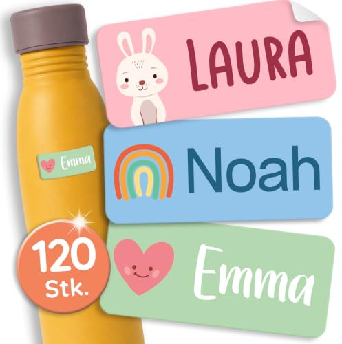 120 Stück Namensaufkleber für Kinder - Kita/Schule (Blau) | Waschmaschinenfeste und Personalisierte Namensschilder für Kleidung, Selbstklebende Namenssticker