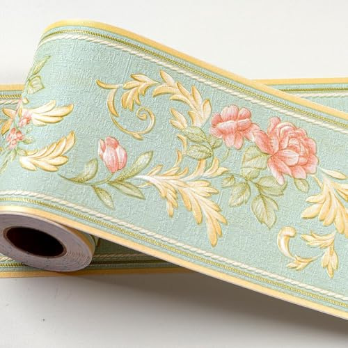 AbaBoorty 394X4.1 Green Floral Wallpaper Border Decor Peel and Stick Wall Border Waterproof Tiles Sticker Wallpaper Self Adhesive Removable Wall Stickers for Bedroom Living Room Decor