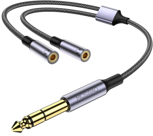 MOSWAG 6.35mm Klinke auf 3.5mm Stereo Splitter Y Kabel Adapter, Hi-Fi Sound | 24K Vergoldet 6.35mm 3 Polig Stecker zu Dual 3.5mm Buchse Audio Verteiler Klinke Y Adapter für Lautsprecher und Kopfhörer