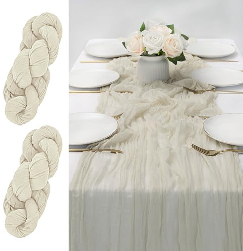 Käsetuch Tischläufer, 2 Stück 90x300cm Beige Seihtuch-Tischläufer Lang Rustikaler Gaze für Hochzeit Dekoration, Geburtstagsparty