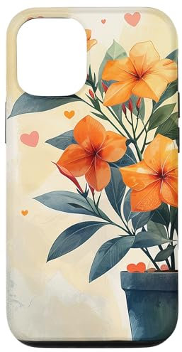 iPhone 15 Pro Oleander Plant In Pot Cottagecore Hearts Graphic Case