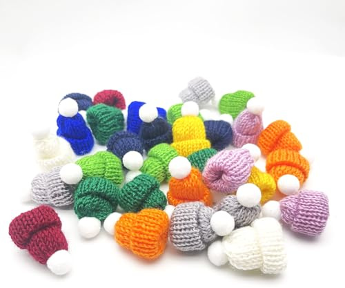 Benyong Basteln Mützen Sorgenwürmchen Mini Strickmützen Für Mützchen Für Weihnachtsmützen Puppen Hut Kleine Für Weihnachten Basteldekoration Gestrickt Ornamente (mit Ball,100 Stück)