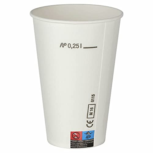 VEPATIM 200 Kaltgetränkebecher Pappbecher weiß mit CE Eichstrich 250 ml