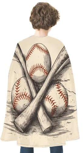 LFDSYEOQ Umhang-Kostüm, handgezeichnete Baseballschläger und Ball, Halloween-Kostüme, Erwachsenen-Umhang, Partyumhang