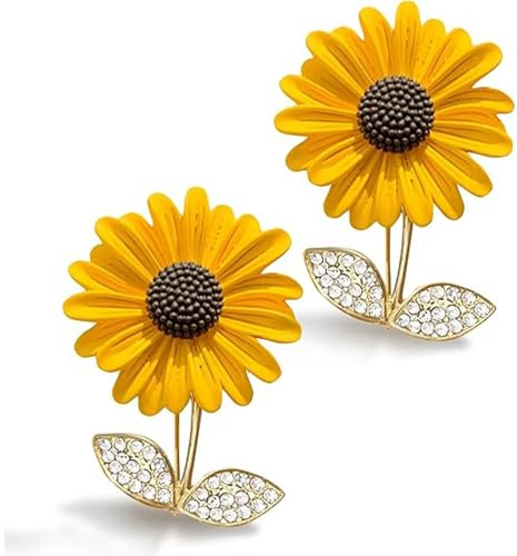 2 Pcs Cute Sunflower Brooch, Rhinestone Golden Sunflower Pin Plant Flower Collar Pins Accessories for Women Girls (Gold)