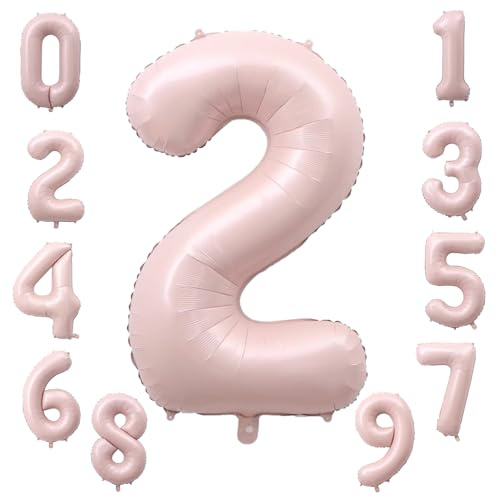 Koboko Zahlen Luftballon 2 Rosa, 40 Zoll Folienballon 2, Pastell Rosa Luftballon 2. Geburtstag Mädchen, Pink Ballon 2 Geburtstag Mädchen, Zahl 2 Helium Ballons für Geburtstagsdeko 2 Jahre Party Deko