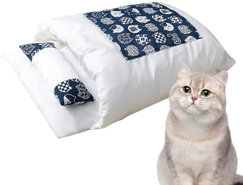 Katzenschlafsack – Waschbares Katzentunnelbett, Haustierbett Mit Kissen | Gemütliches Katzenbett Im Höhlenstil, Halbgeschlossener, Selbstwärmender, Weicher Orthopädischer Katzenkuschelsack Für Katzen