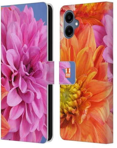 Head Case Designs Orange And Pink Dahlias Flowers Leather Wallet Case Compatible With Samsung Galaxy A06 4G