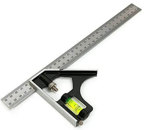 300MM(12”) Adjustable Combination Square Set Right Angle Ruler Adjustable Carpentry Square Stainless Steel, Ruler Measurement Tools Degree with Bubble Level For Engineer