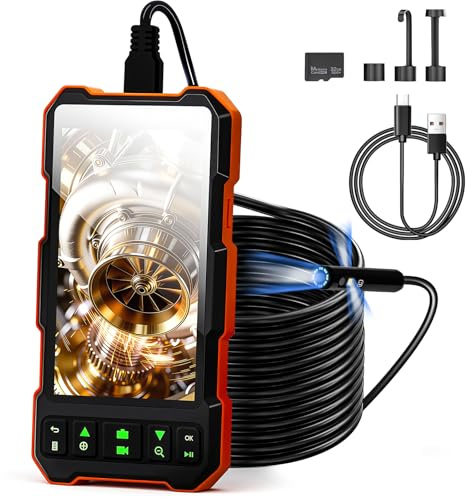 Epicmate Endoscope Camera with Light-Sewer Camera 50ft,5 IPS Triple Lens Industrial Borescope Camera with Lights,IP67 Waterproof 1080P Snake Drain Plumbing Pipe Auto Wall Inspection Camera(32G Card)