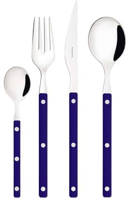BUGATTI, Allegra, Ménagère 24 couverts Fenêtre en acier inoxydable 18/10, Service de couverts pour 6 personnes comprenant 6 cuillères, 6 fourchettes, 6 couteaux et 6 cuillères à café. (Bleu Marine)
