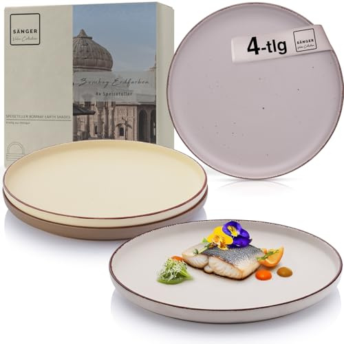 SÄNGER Bombay Erdfarben | Teller Set 4 Personen, 4x Speiseteller Set aus Steingut, Dinner Set kratz- mikrowellen- spülmaschinenfest, Steingut Teller Essgeschirr, Plate Set bunt | VALUE COLLECTION
